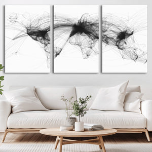 Flight Routes Air Traffic Map Canvas Wall Art - Framed -