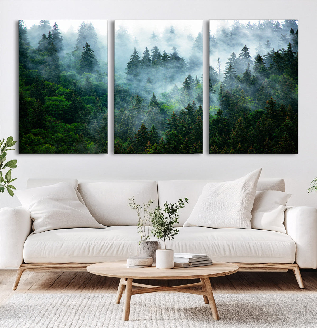 Misty Forest Wall Art Canvas Print – Framed Foggy Mountain