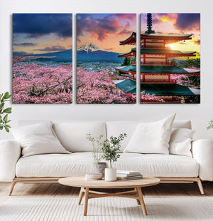 Mount Fuji Cherry Blossom Wall Art Canvas Print – Framed