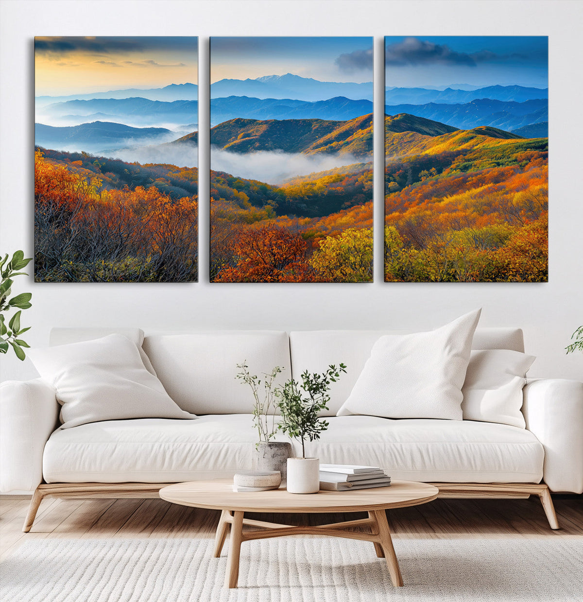 Autumn Mountains Wall Art Canvas Print – Foggy Peaks