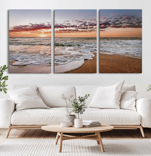 Ocean Sunset Wall Art Canvas Print – Framed Sandy Shore