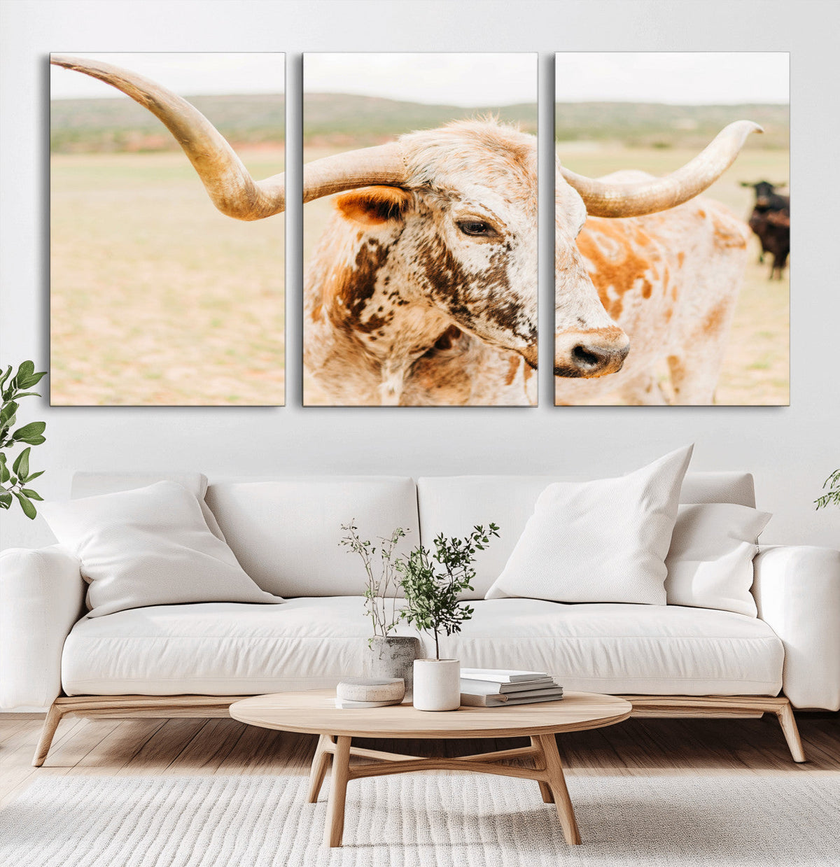 Texas Longhorn Wall Art Canvas Print – Framed Spotted Cow