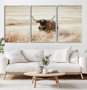 Texas Longhorn Wall Art Canvas Print – Framed Brown Horned
