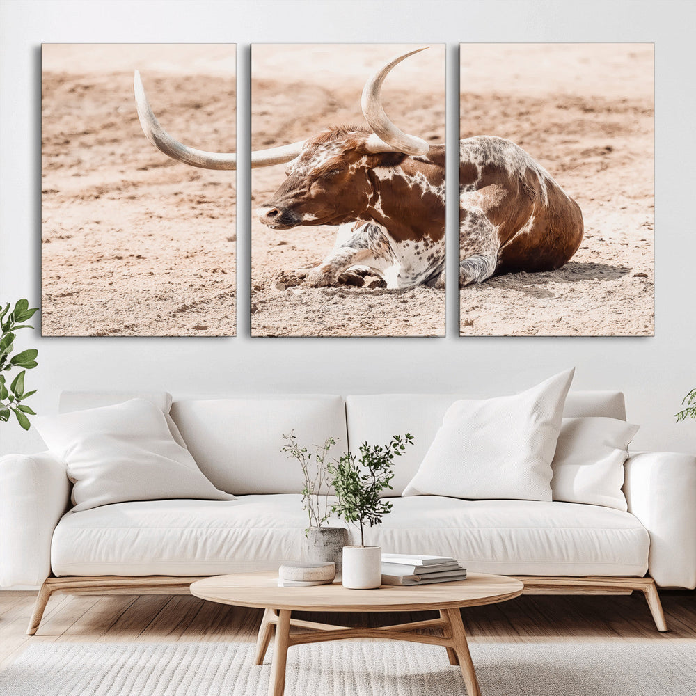 Texas Longhorn Wall Art – Framed Resting Bull Canvas
