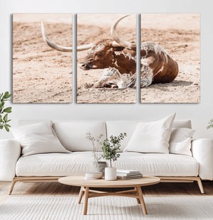 Texas Longhorn Wall Art – Framed Resting Bull Canvas
