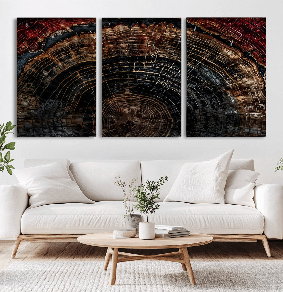 Dark Wood Ring Wall Art Canvas Print – Framed Abstract Tree