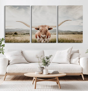 Texas Longhorn Wall Art Canvas Print – Framed Western Cow