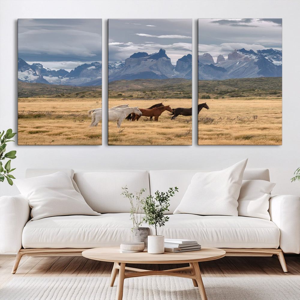 Grand Teton Park Wild Horses Wall Art Canvas Print – Framed