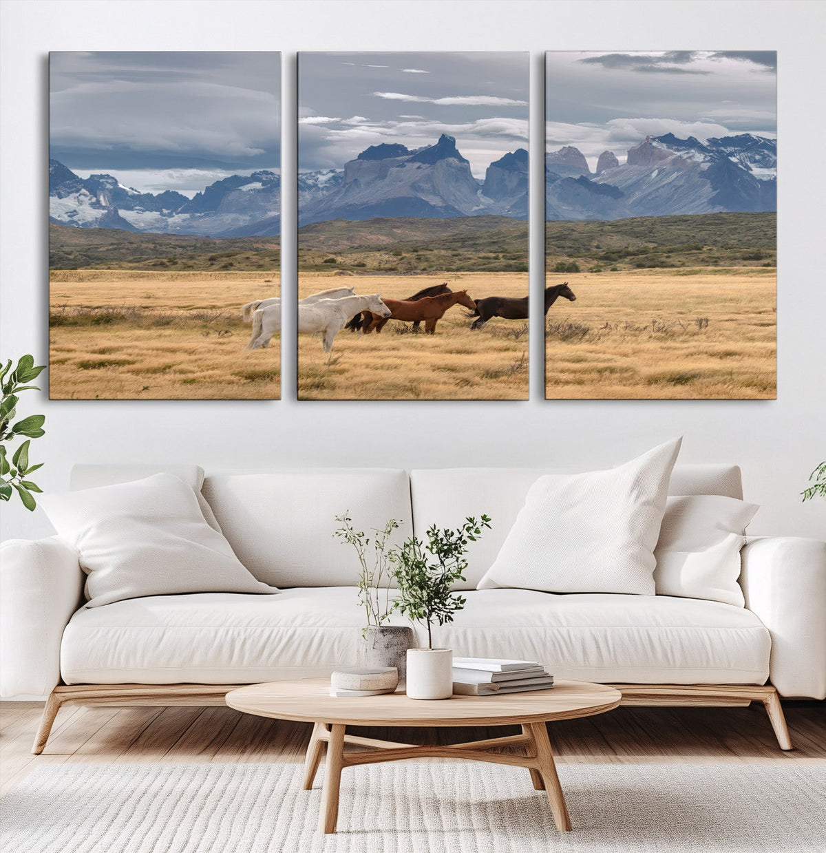 Grand Teton Park Wild Horses Wall Art Canvas Print – Framed