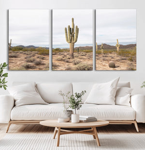 Saguaro Cactus Wall Art – Framed Desert Canvas Artwork,