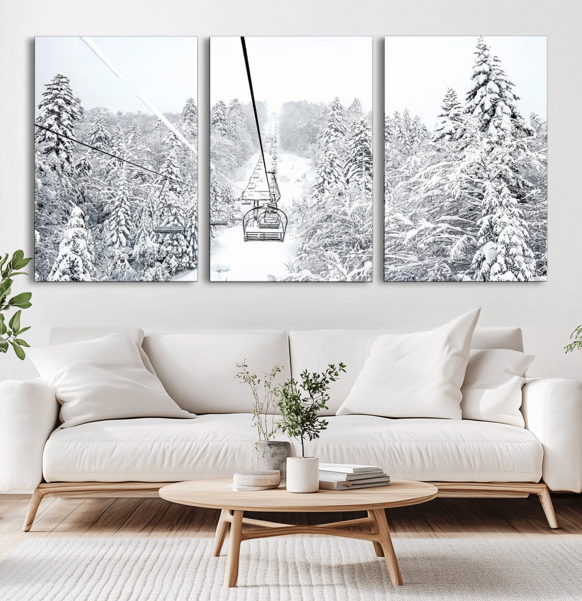 Snowy Ski Lift Wall Art – Framed Winter Mountain Canvas