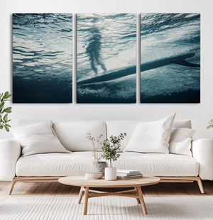 Underwater Surf Wall Art – Framed Ocean Wave Canvas Artwork,