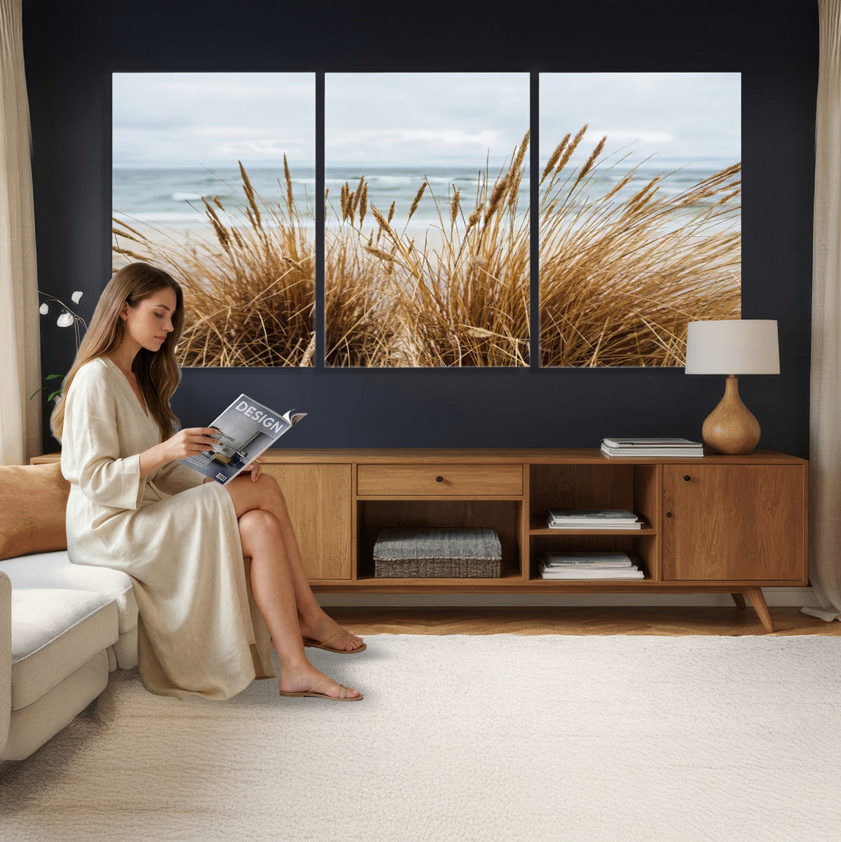 Beach Grass Wall Art Canvas Print – Framed Coastal Dunes Art
