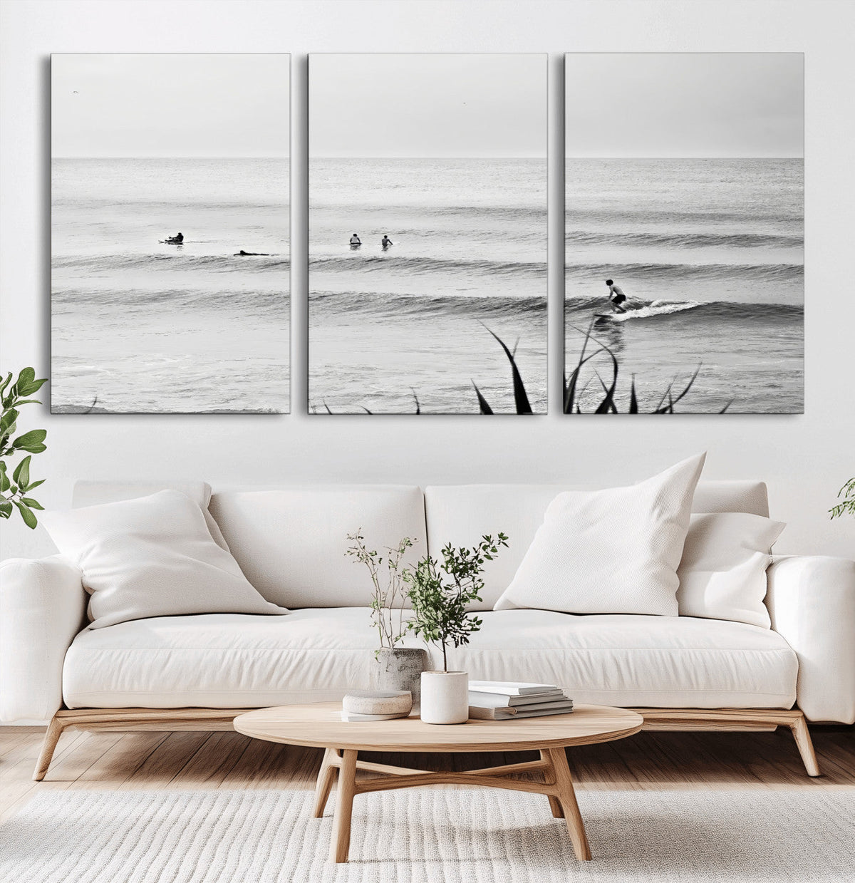 Surfer Silhouette Wall Art – Framed Calm Ocean Canvas