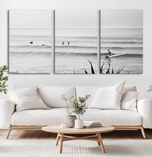 Surfer Silhouette Wall Art – Framed Calm Ocean Canvas