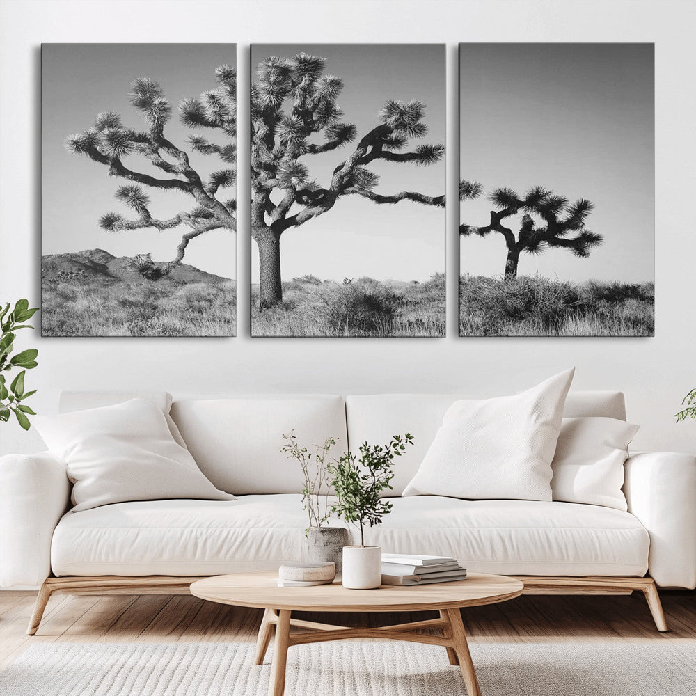 Joshua Tree Wall Art Canvas Print – Framed Monochrome Desert