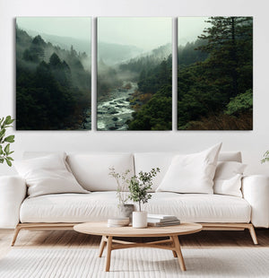 Misty Forest Wall Art Canvas Print – Framed Foggy River
