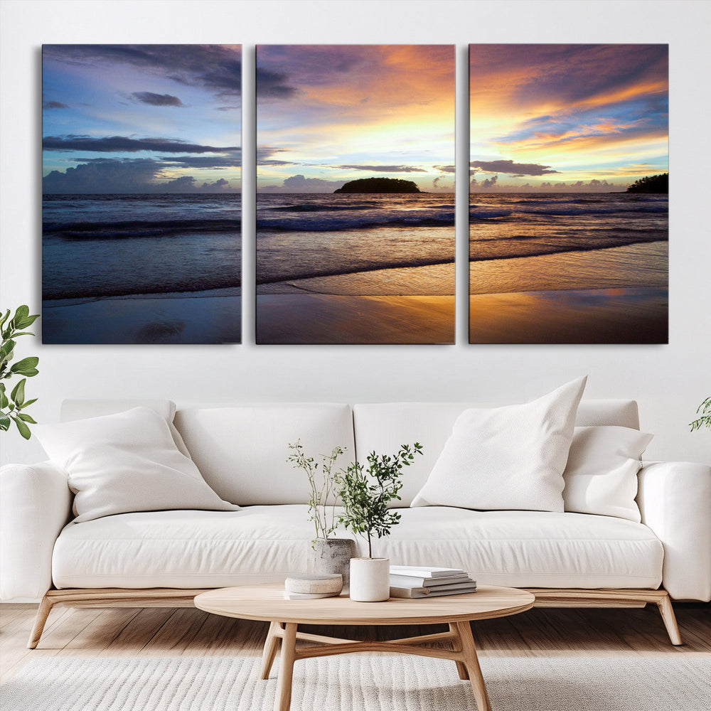 Beach Sunset Wall Art Canvas Print – Tropical Ocean Waves