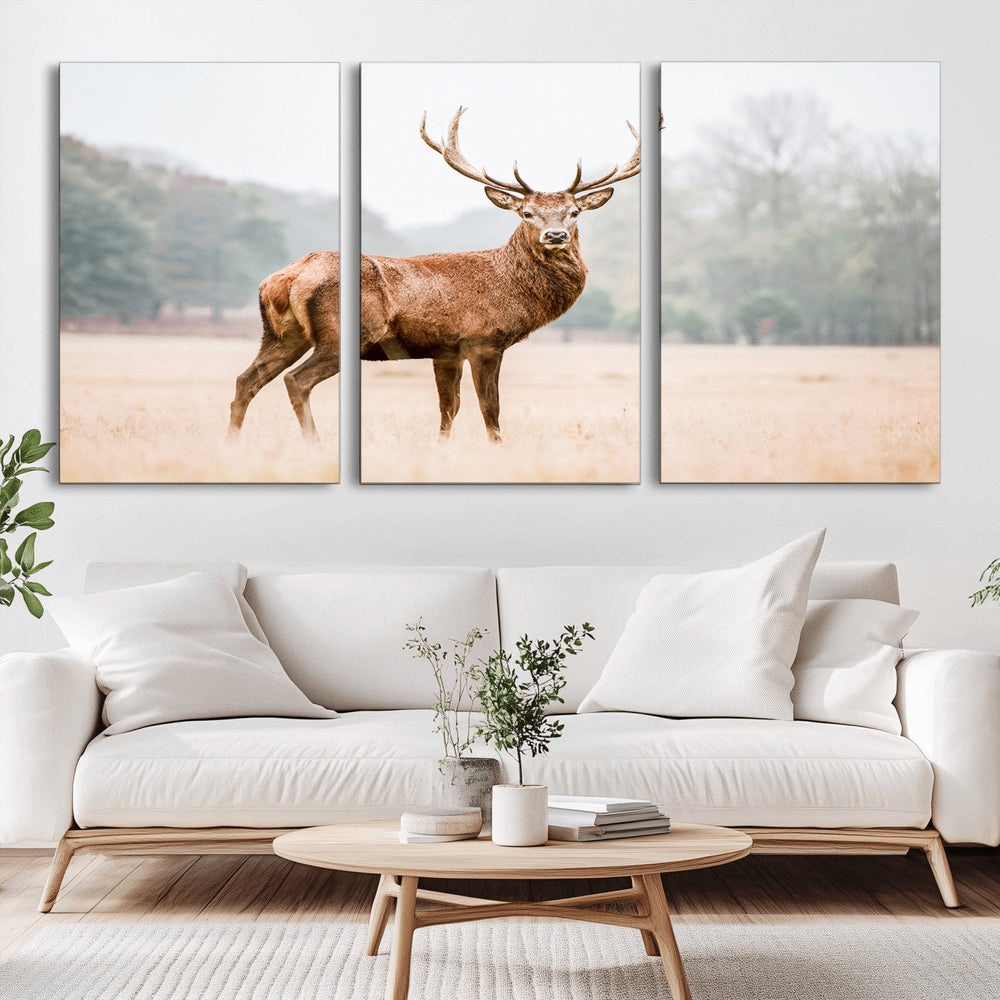 Vintage Wildlife Wall Art Canvas Print – Misty Landscape