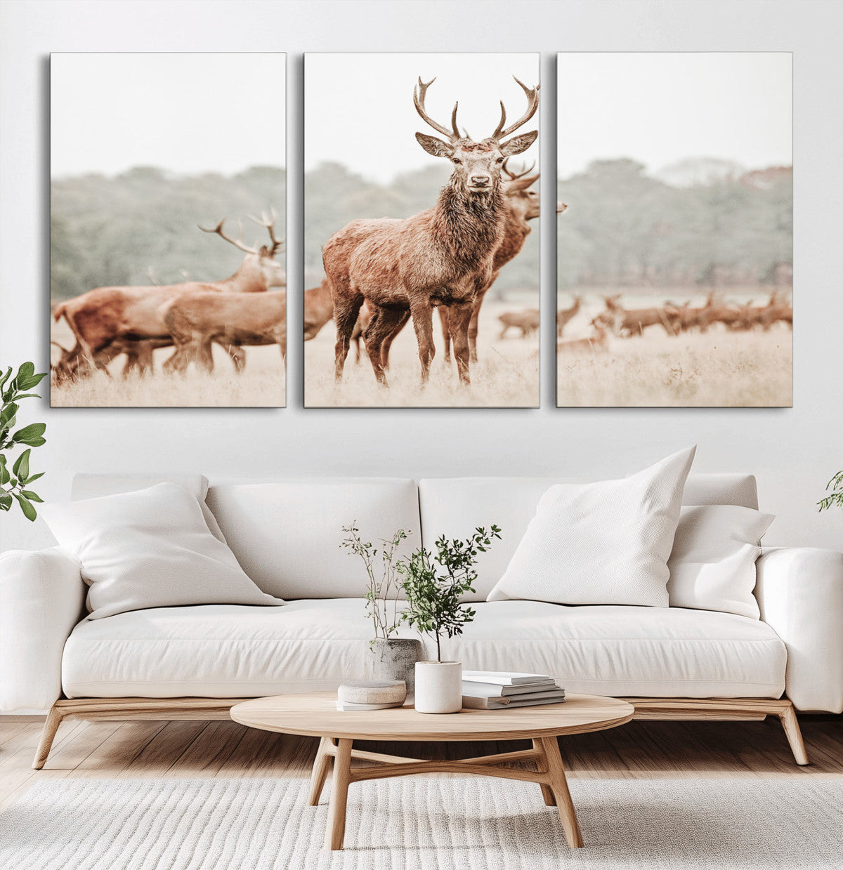 Rustic Nature Wall Art Canvas Print – Stag Woodland Framed