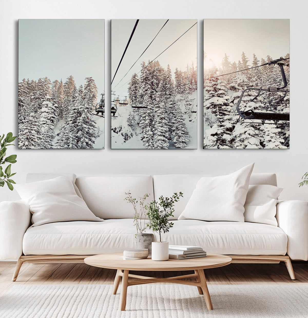 Frosty Pines Wall Art Canvas Print – Framed Cozy Cabin Ski