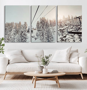 Frosty Pines Wall Art Canvas Print – Framed Cozy Cabin Ski