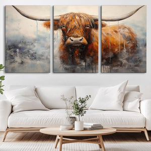 Scottish Highland Wall Art Canvas Print, Framed Longhorn Art