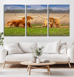 Texas Longhorn Pair Wall Art Canvas Print – Peaceful Rustic