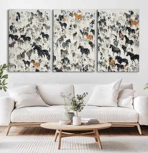 Wild Horse Stampede Wall Art Canvas Print – Monochrome