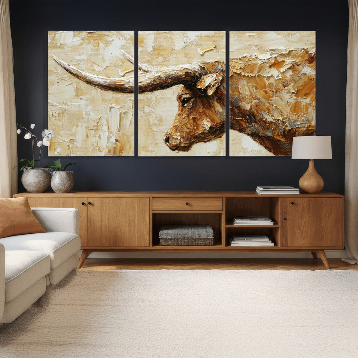 Rustic Longhorn Bull Wall Art Canvas Print – Vintage Western