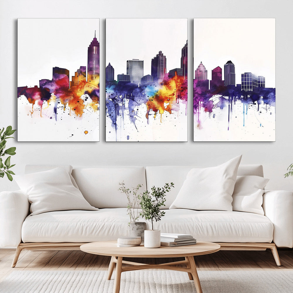 Atlanta Skyline Wall Art Canvas Print – Framed Colorful