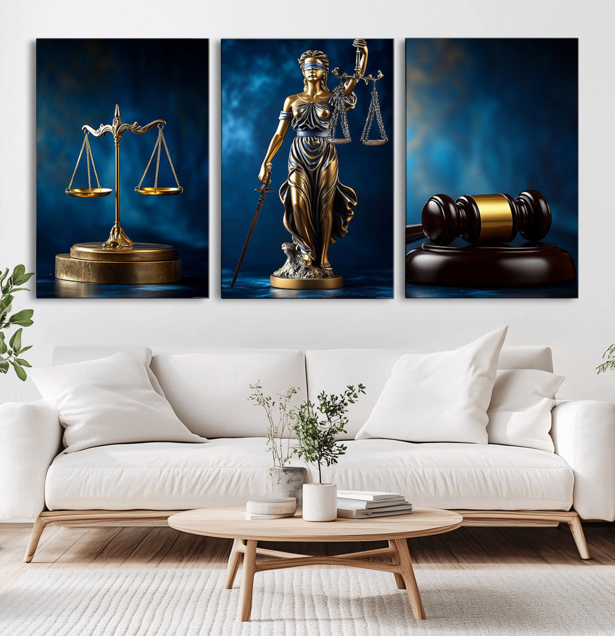 Justice Scales Statue Wall Art, Lady Justice Canvas Print,