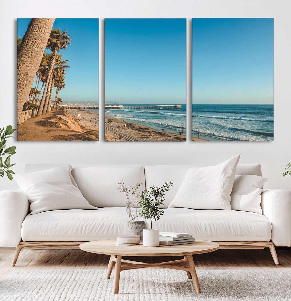 Scenic Beach Wall Art Canvas Print – Tall Palm Trees, Sandy