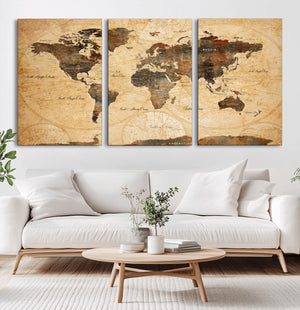 Push Pin World Map Canvas Print – Travel Tracker Wall Art