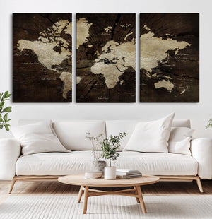 World Map Wall Art Canvas Print – Framed Travel Map Wall Art