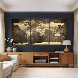 Large Framed Vintage World Map Wall Art Print for Home Wall