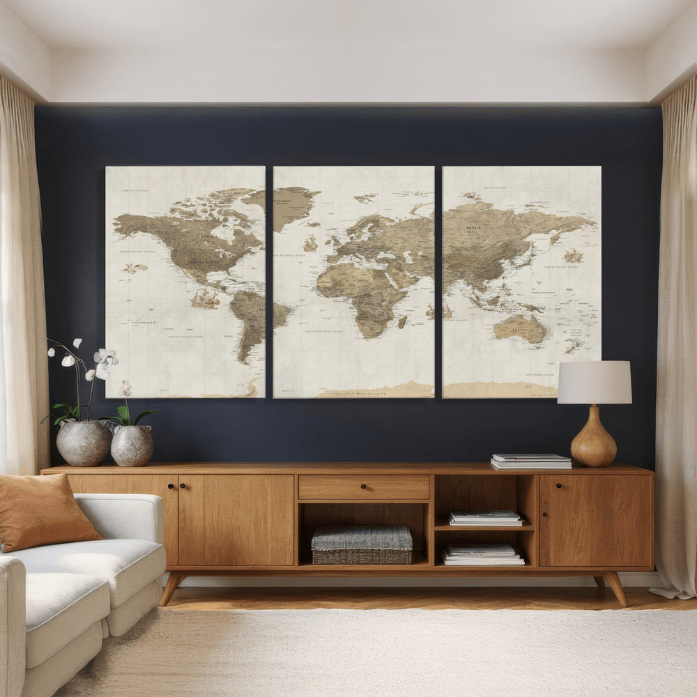 Detailed World Map Wall Art Canvas Print