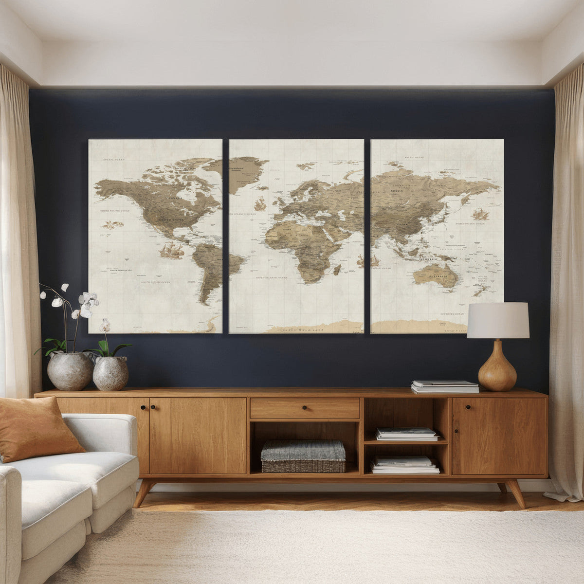 Detailed World Map Wall Art Canvas Print