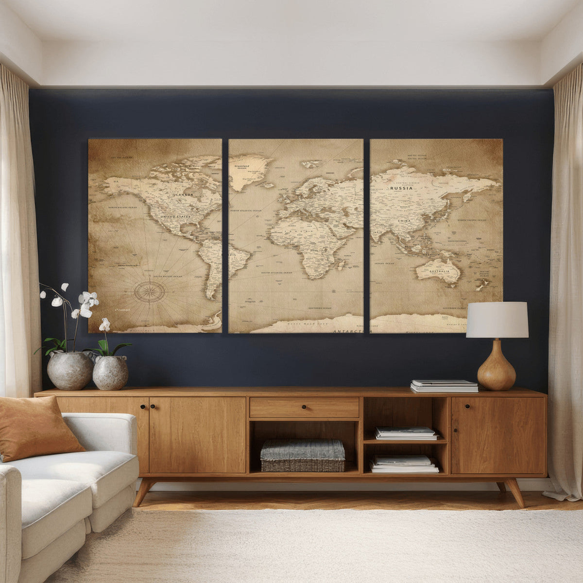 Colorful Watercolor World Map Canvas Wall Art – Framed