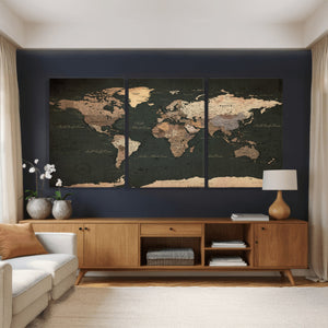 Vintage World Map Canvas Wall Art – Framed Travel Map for