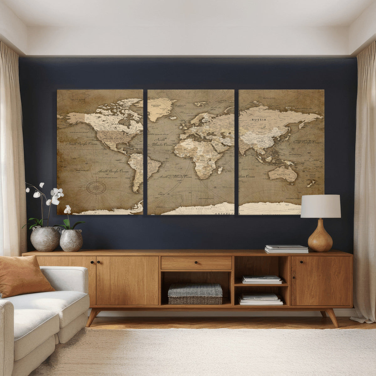 World Map Wall Art Canvas Print, Framed Map Art Picture