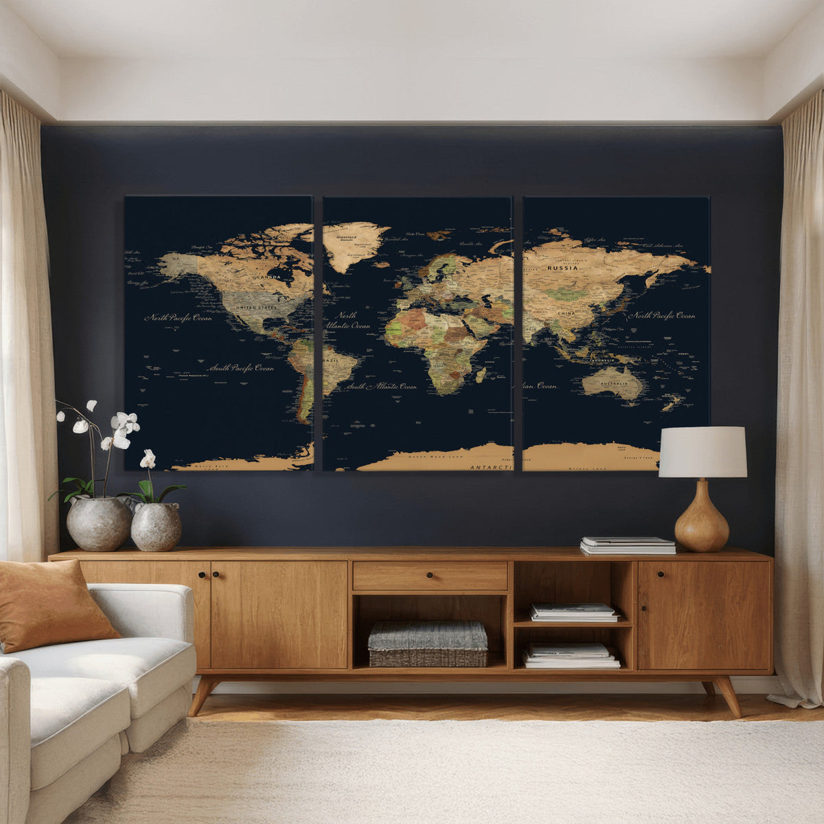 Vintage World Map Canvas on the Dark Background Wall Art