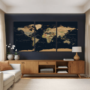 Vintage World Map Canvas on the Dark Background Wall Art