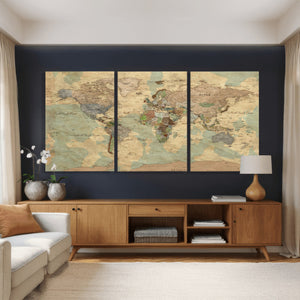 Vintage World Map Wall Art | Ready to Hang and Framed