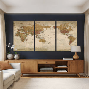 Vintage Detailed World Map Wall Art Canvas Print – Antique