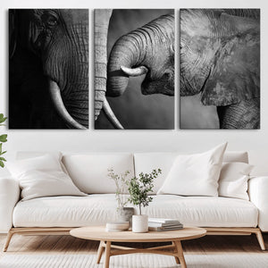 Elephant Family Wall Art Canvas, Framed Elephant Family
