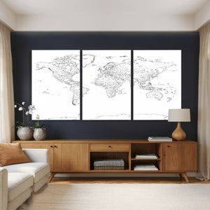 World Map Canvas Print – Framed Modern Detailed Map of the