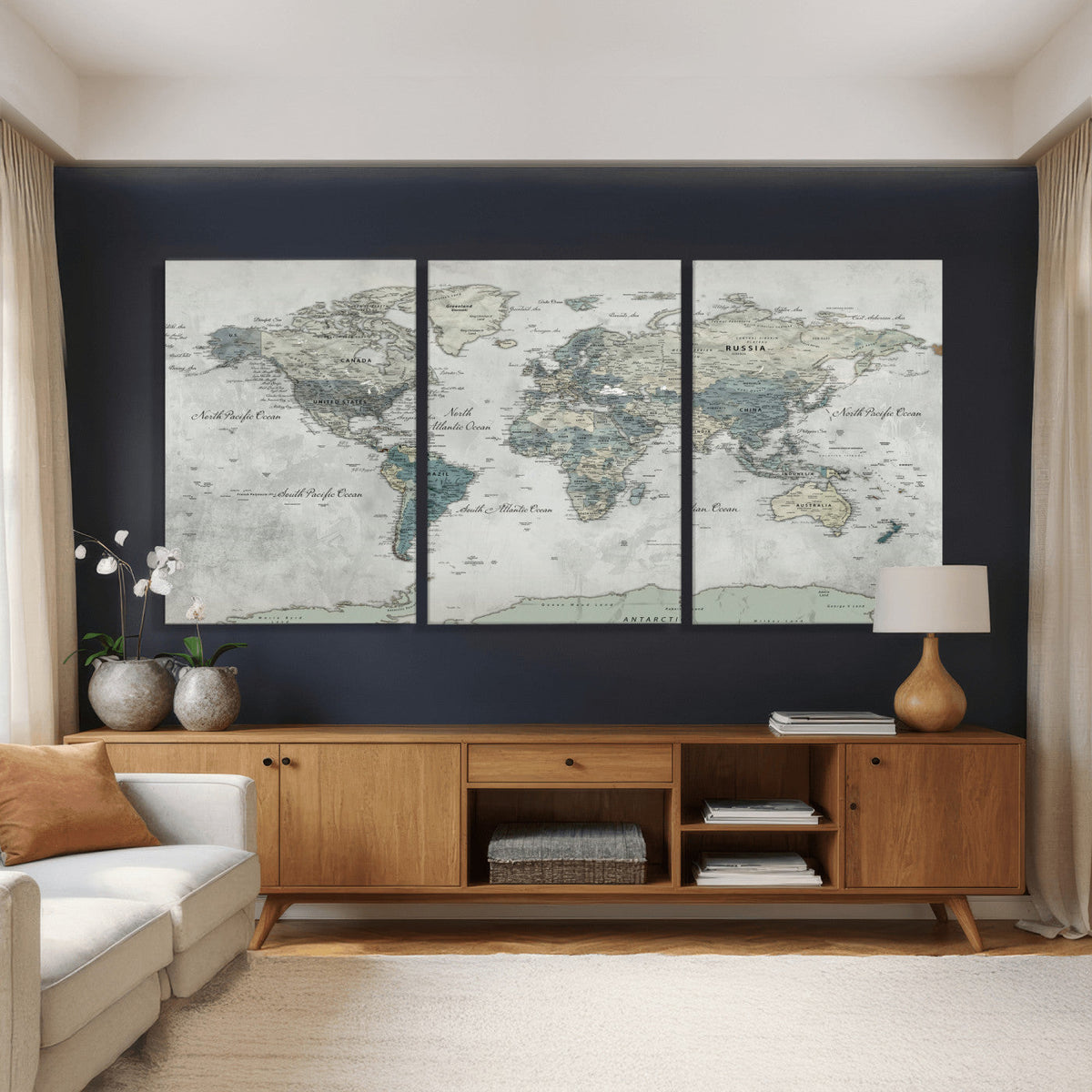 Neutral Vintage World Map Canvas Wall Art Print, Classic Map