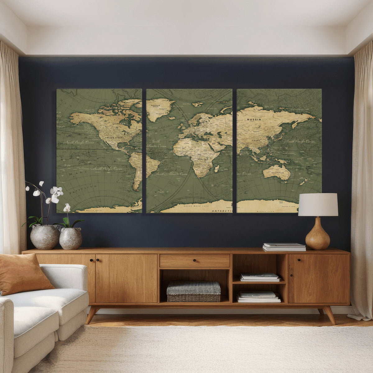 Large World Map Canvas Wall Art Print for Study Room Decor -