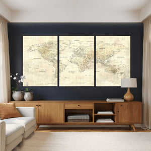 Colorful Watercolor World Map Canvas Wall Art – Framed